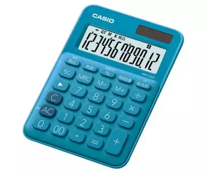 カシオ  カラフル電卓  身にジャストタイプ12桁  レイクブルー  MW-C20C-BU-N
