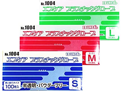№1004  エブケアプラスチックグローブ  パウダーフリー  箱入  S  100枚入×30箱